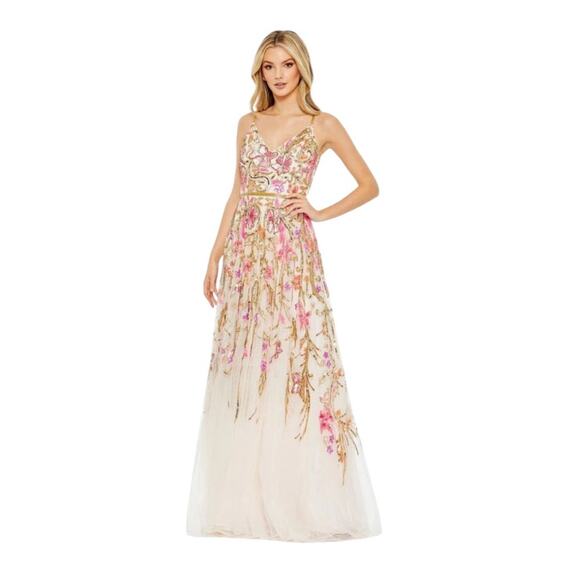 Mac Duggal Dresses & Skirts - Mac Duggal Size 12 Style 5671 Oyster Blush Spaghetti Strap Beaded Maxi Gown NWD